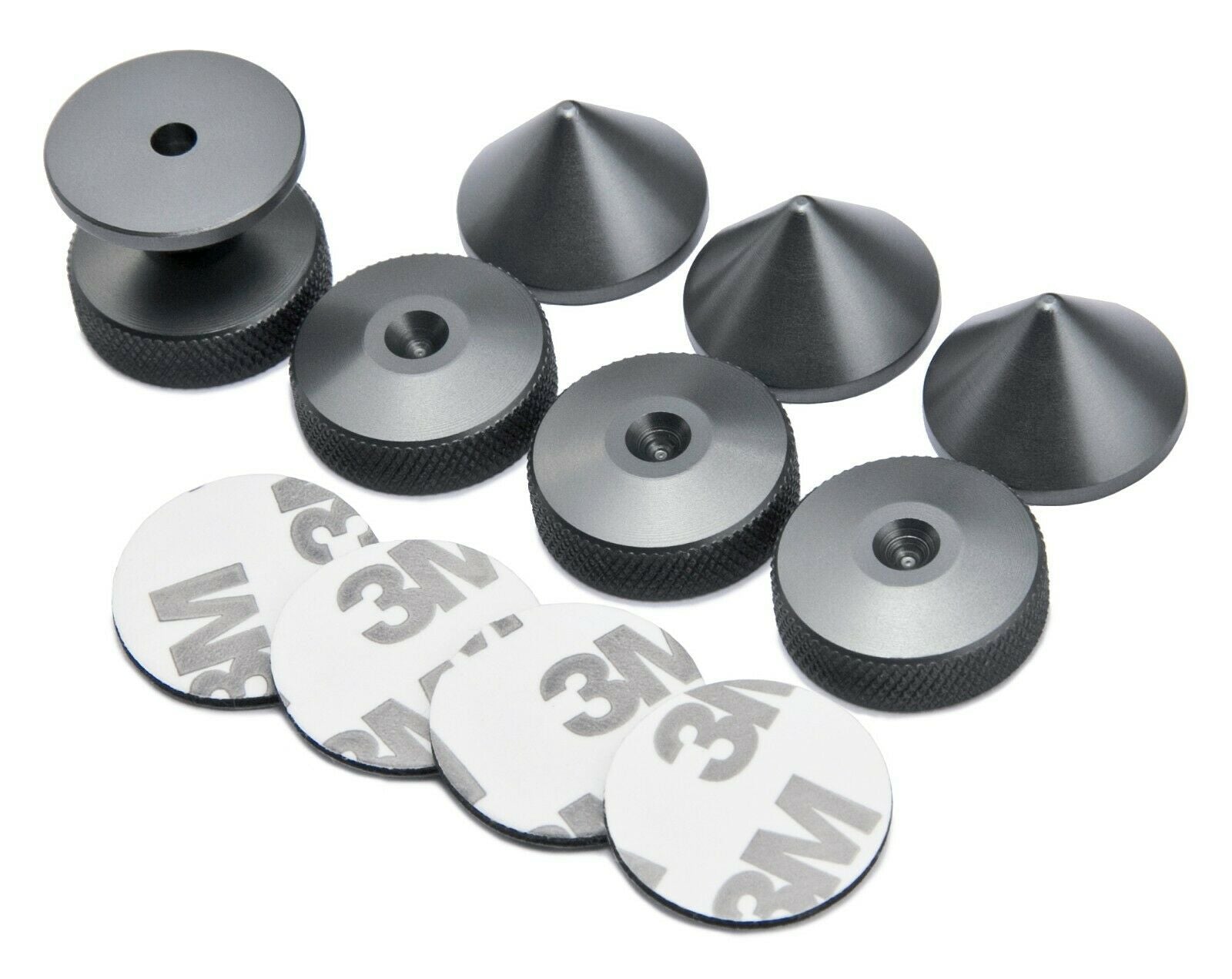 GUN METAL Speaker Spikes + Spikes Pads Knurled + 3M adhesive pads - Set of 4